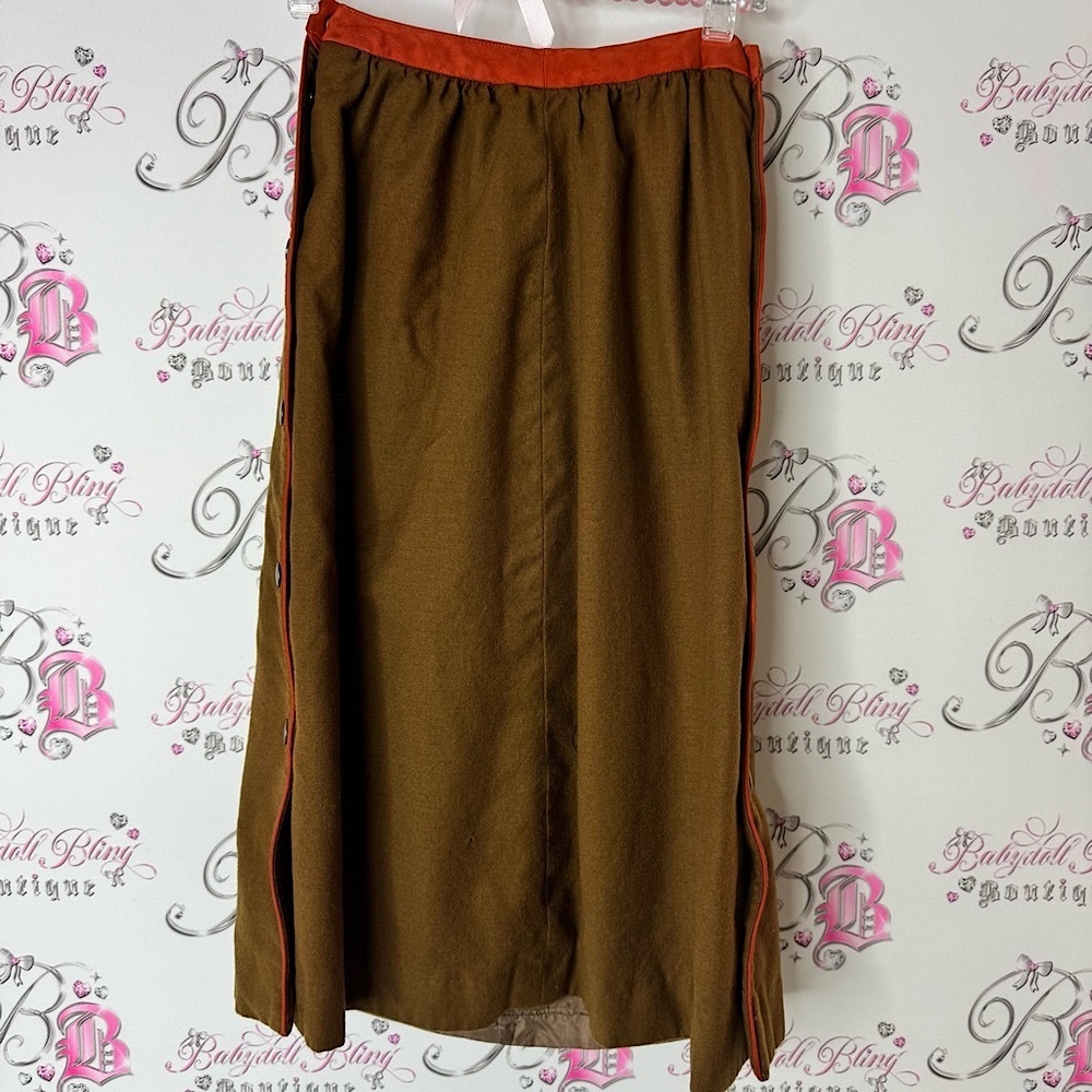 Skirt long button sides vintage Elegant Brown Skirt with Orange Accents